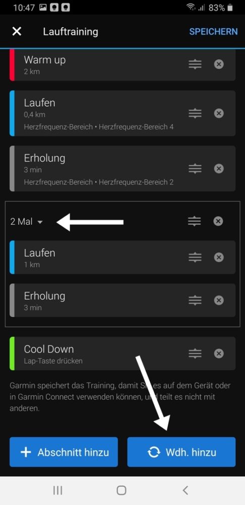 Garmin eigenes Training erstellen Bild 11