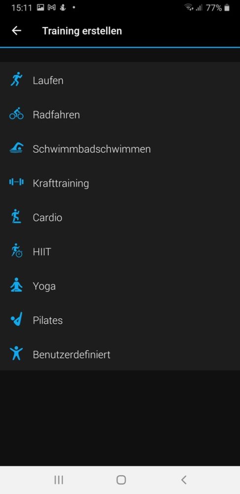 Anleitung Garmin Fitness Training erstellen 3